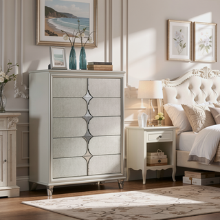 Sunvega Pearl White 5-Drawer Chest with Diamond Star Design for Bedroom