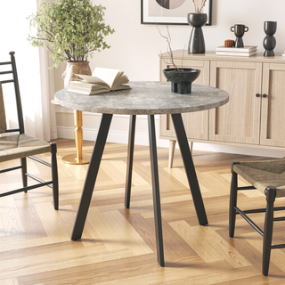 Sunvega Modern Minimalist Gray Cement Circular Dining Table with Industrial Style