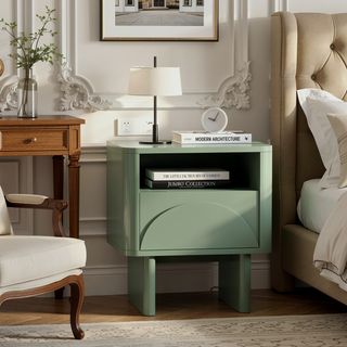 Sunvega Modern Mocha Nightstand with Drawer and Shelf for Bedroom Use