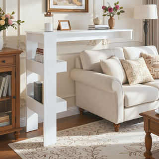 Sunvega White Bar Table with Three Shelves for Kitchen or Dining Room Storage
