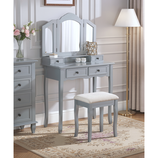 Sunvega Rose Gold Vanity Makeup Table Set with Mirror and Upholstered Bench