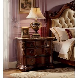 Sunvega Traditional Dark Walnut Wood Night Stand with Three Drawers