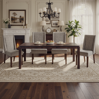 Sunvega Dark Brown Finish White Oak Veneer Dining Table with Extension Leaf