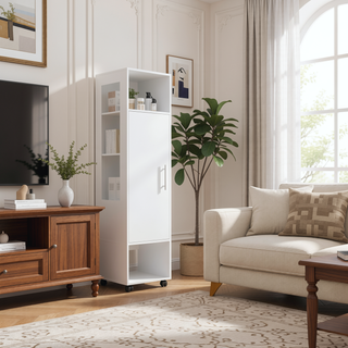 Sunvega Compact Melamine Wardrobe with Mirror Door and Open Storage