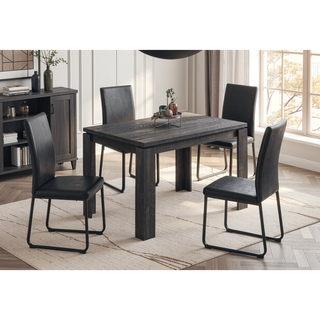 Sunvega Black Reclaimed Wood Look Dining Table with Block Legs for Small Spaces