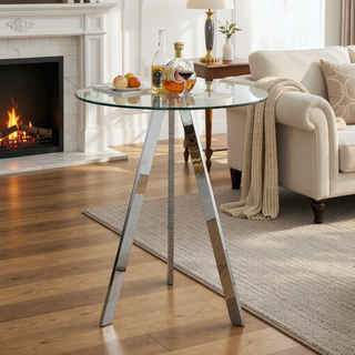 Sunvega Modern Round Glass Dining Table with Tempered Top and Metal Legs