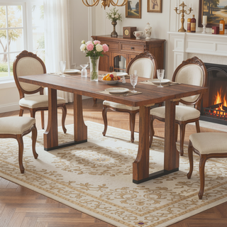 Sunvega 63 Inch Rectangular Dining Table with Farmhouse Pedestal Base