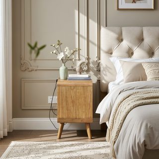 Sunvega Light Ash Two-Drawer Nightstand with Felt Lining and USB Charging Ports
