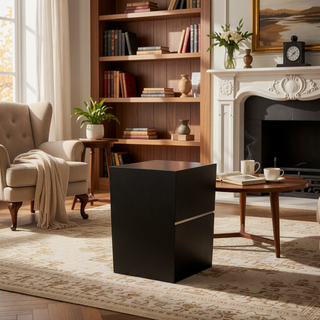 Sunvega Modern Black Nightstand with Two Storage Drawers and Pull Out Tray