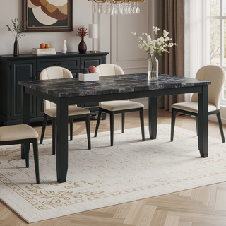 Sunvega Transitional Style Dark Gray 7pc Dining Set with Faux Marble Table Top