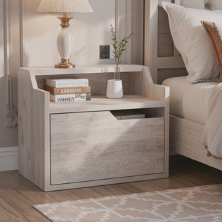 Sunvega Floating Nightstand with Single Drawer and Double-Tiered Shelf Surfaces for Bedroom