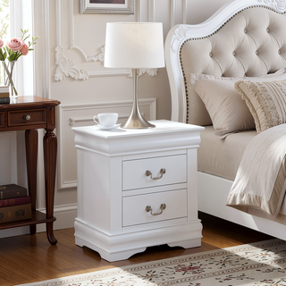 Sunvega Black Nightstand with Two Drawers and Brushed Nickel Handles
