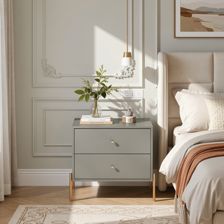 Sunvega Modern Nightstand in Off White with Two Full Extension Drawers