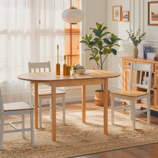 Sunvega Natural Pinewood Drop Leaf Kitchen Table for Small Spaces with Folding Dining Design