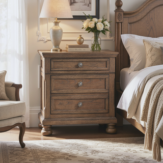 Sunvega Antique Brown Finish Nightstand with Hidden Drawer and Bun Feet