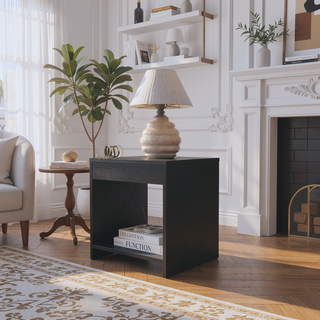 Sunvega Black Nightstand with Open Shelf Storage for Bedroom Room Layouts