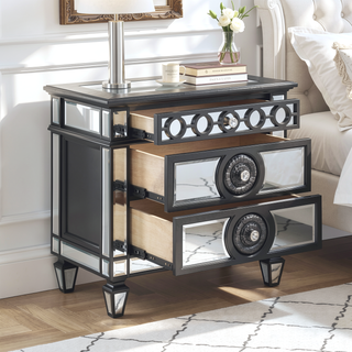 Sunvega Glam Luxury Bedroom Nightstand with Mirrored Finish and 2 Drawers