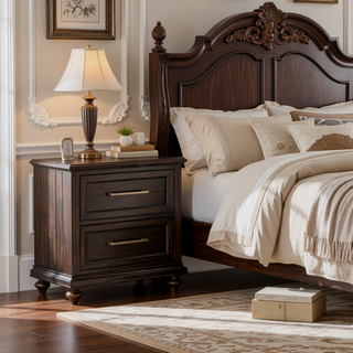 Sunvega Solid Transitional Style Bedroom Nightstand with 2 Dovesetail Drawers