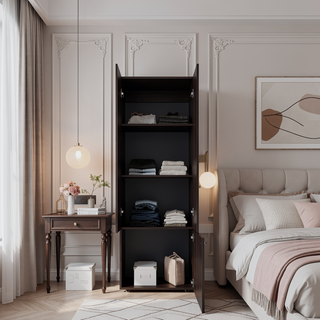 Sunvega Three-Door Freestanding Closet with Hanging Rod and Shelves for Bedroom