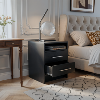 Sunvega Light Gray Nightstand with Two Spacious Drawers and Top Shelf for Bedroom