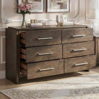 Sunvega Solid Rubberwood Nightstand with Two Drawers in Dark Walnut Finish