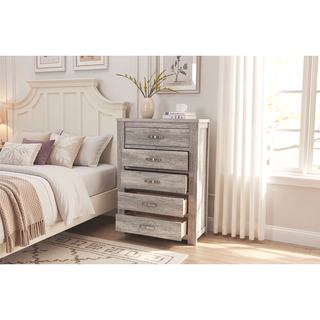 Sunvega Rustic Light Grey Modern Style 1pc Chest Of Drawers 5-Drawers Storage Cabinet