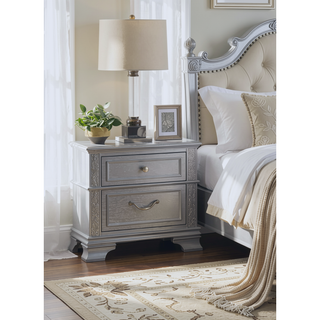 Sunvega Contemporary Gray Finish Nightstand with Glitter Front and Two Drawers