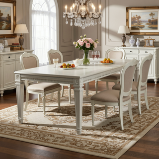 Sunvega Modern Glam Dining Table with Silver Finish and Acrylic Inset Framing