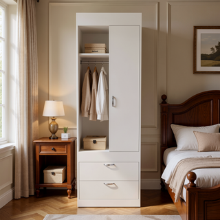 Sunvega White Finish Armoire Tarento with Two Drawers and Double Door Cabinet