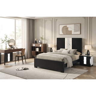 Sunvega Black and White Finish Nightstand with Two Drawers and Metal Knobs