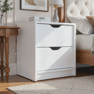 Sunvega White Double Drawer Nightstand with Large Top Surface and Spacious Storage