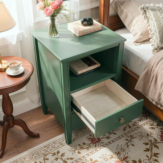 Sunvega Antique White Winston 2-Drawer Nightstand with Open Shelf and Fluted Legs