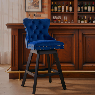 Sunvega Swivel Velvet Barstools with Button Tufted Back and Chrome Nailhead Trim