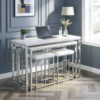 Sunvega Modern Silver and White Four-Piece Counter Height Dining Set with Wheels and USB Port