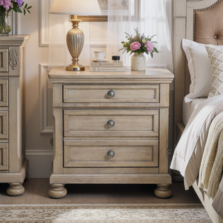 Sunvega Antique Brown Finish Nightstand with Hidden Drawer and Bun Feet