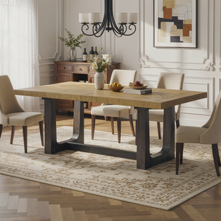 Sunvega Caramel and Cocoa Trestle Dining Table with Black Base and Easy Leaf