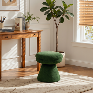 Sunvega Green Contemporary Accent Stool with Mushroom Shape Design and Teddy Fabric