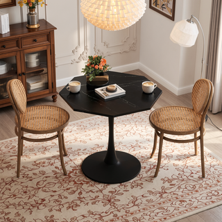 Sunvega Modern Octagonal Coffee Table with Printed Black Marble Top and Metal Base