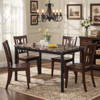 Sunvega Casual Square Metal Dining Table with Faux Marble Top and Black Legs