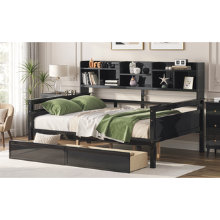 Sunvega Twin Size Daybed with Wood Slat Support, Bedside Shelf, and Two Drawers