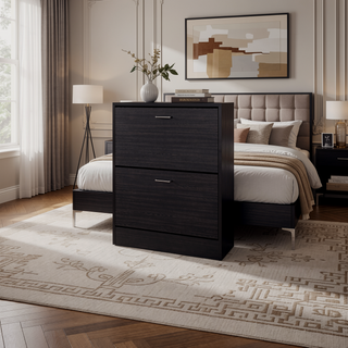 Sunvega 31.5" H 2 Door Black Wengue Engineered Wood Shoe Rack for Bedroom