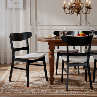Sunvega Mid-Century Modern Upholstered Dining Chairs with Rubberwood Legs Set of 2