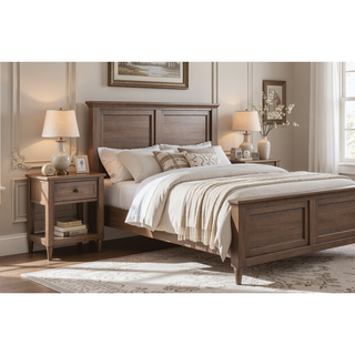 Sunvega Mindi Veneer Nightstand with USB Charging Ports and Drawer Storage