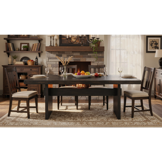 Sunvega Gold and Rustic Espresso Finish Dining Table with Weathered Finish