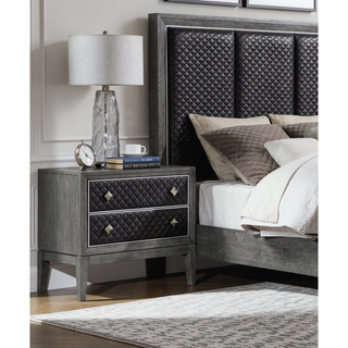 Sunvega Gray Faux Leather Upholstered Nightstand with 2 Dovetail Drawers