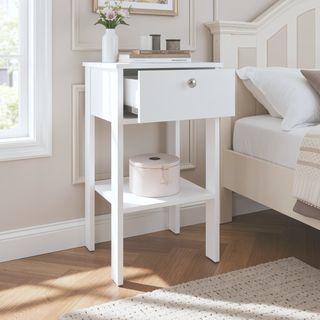 Sunvega Modern White Nightstand with Dual Drawers and Open Shelf for Bedroom