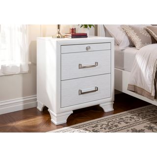Sunvega White Finish Nightstand with Two Bottom Drawers and Dovetail Joints