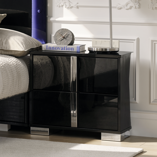 Sunvega Contemporary White Nightstand with Chrome Legs and Handles for Bedroom