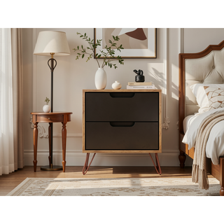 Sunvega Mid-Century Modern Nightstand with Spacious Drawers and Metal Legs