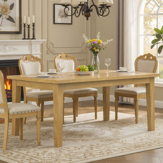 Sunvega Handcrafted Solid Wood Oak Veneer Dining Table for 6 People